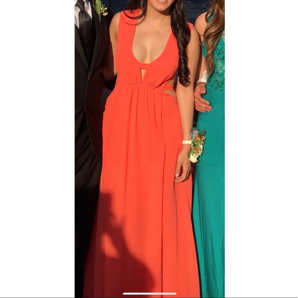 BCBG MAXAZRIA CUTOUT SLIT DRESS